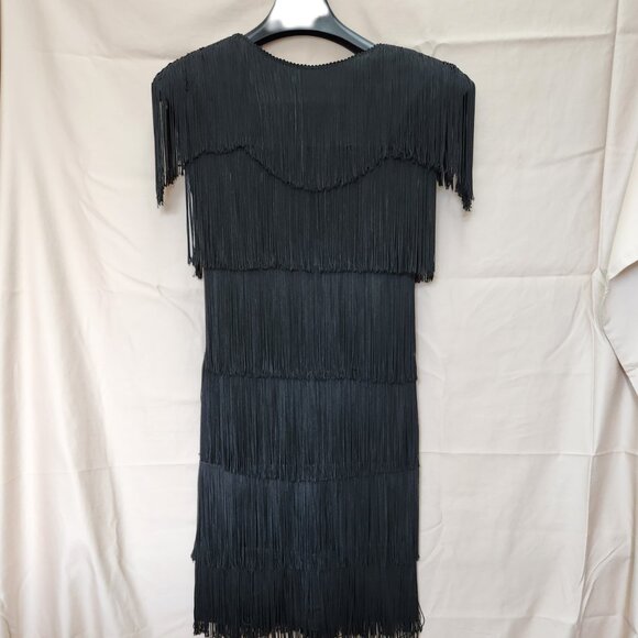Vintage Black All Over Fringe Flapper Dress Sleeveless Party Dress - Picture 2 of 10